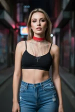 Kırmızı Gümüş Zincir Sarkıtlı Choker Kolye SH629 - Image 4