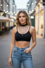 Siyah Metal Halkalı ve Gümüş Çoklu Zincir Sallantılı Choker Kolye SH629 - Image 5