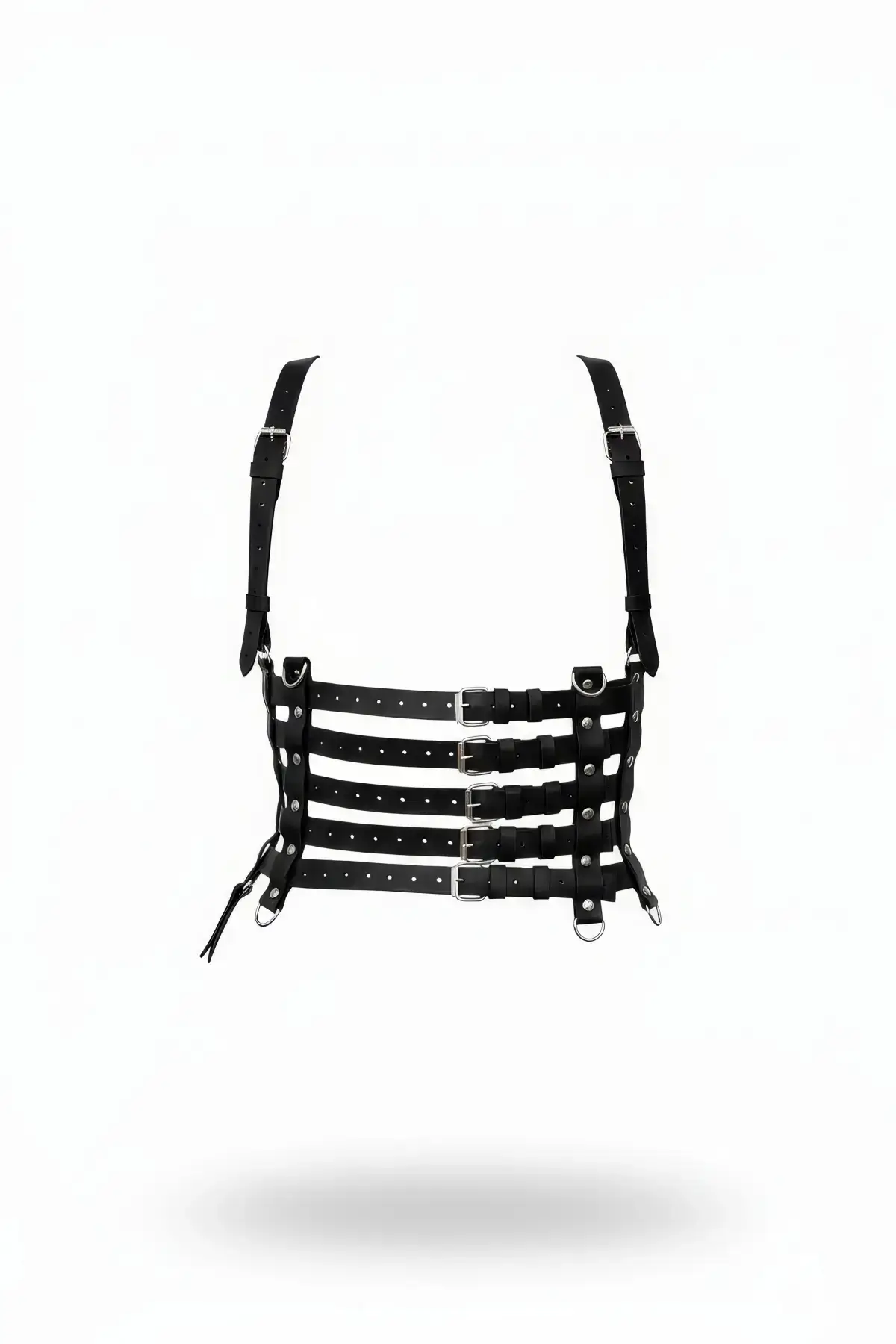 Black Women's Leather Belted Multi-Strap Shoulder Detail Corset - SH630