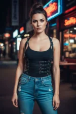 Black Women's Leather Belt with Multiple Buckles Body Accessory - SH630 - Image 4