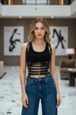 Black Women's Leather Belt with Multiple Buckles Body Accessory - SH630 - Image 5