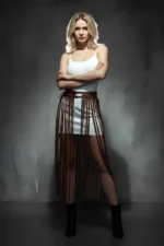 Kahverengi Püsküllü Zımba Detaylı Tokalı Uzun Deri Etek SH637 - Image 3