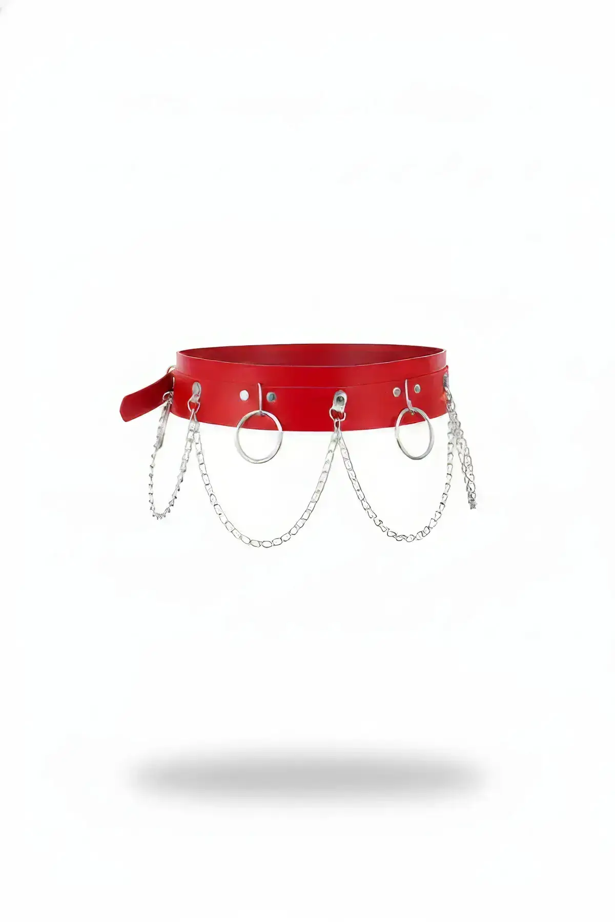 Red Women's Belt with Thick Chain Detail Waist Accessory - SH639