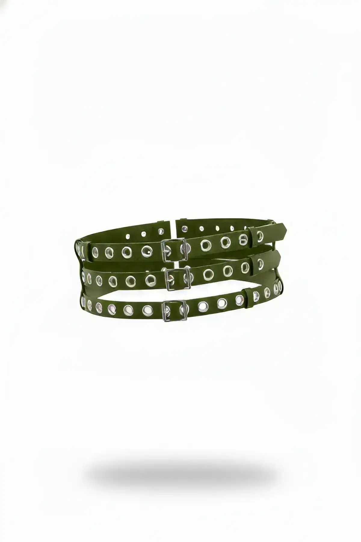 Khaki Women's Belt, Three-Layer Wide with Metal Loops - SH641