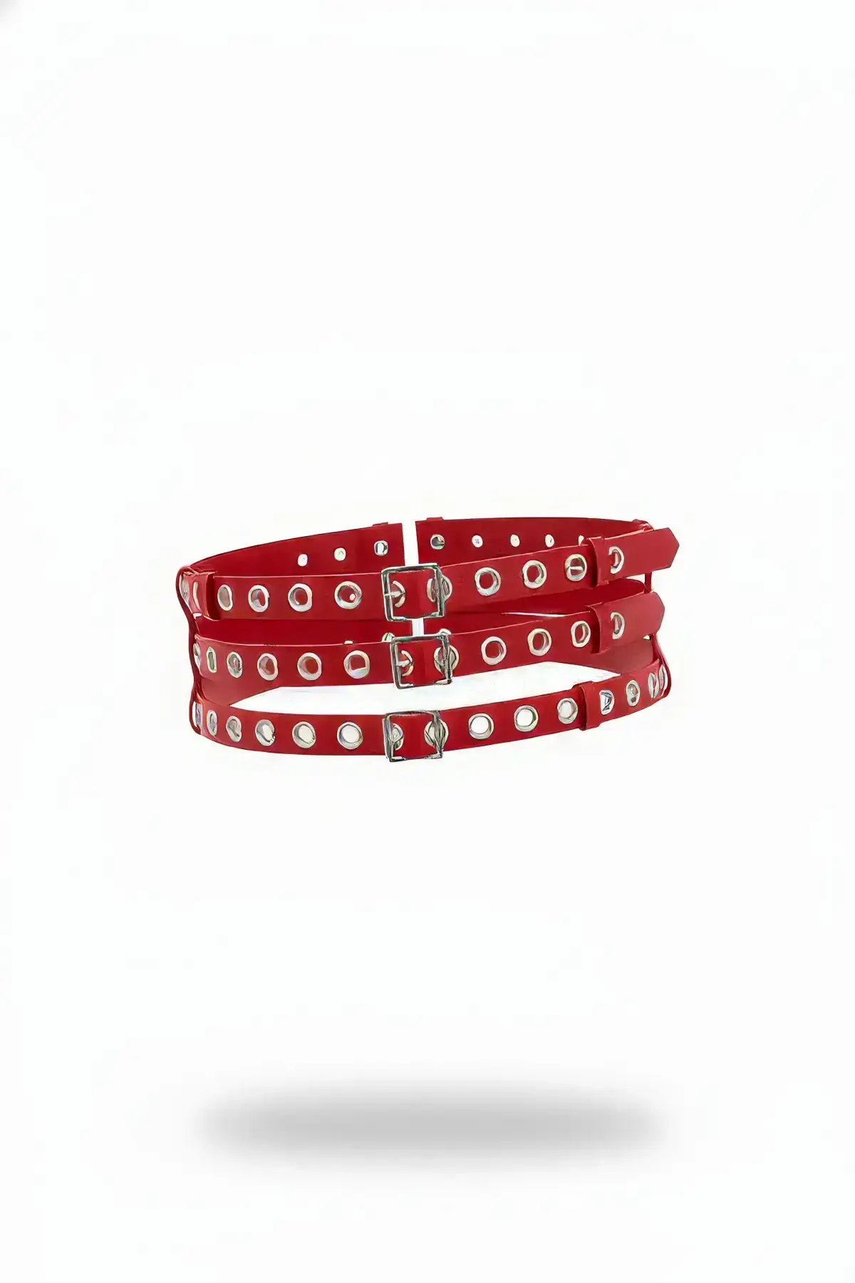 Red Women's Belt with Three-Layer Buckle - SH641