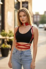 Red Women's Leather Crossbody Belt Accessory - SH644 - Image 2