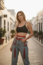 Red Women's Belt with Tassel Detail and Ring Buckle - SH645