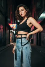 Black Women's Belt, Double Strap with Tassel Detail - SH645 - Image 2