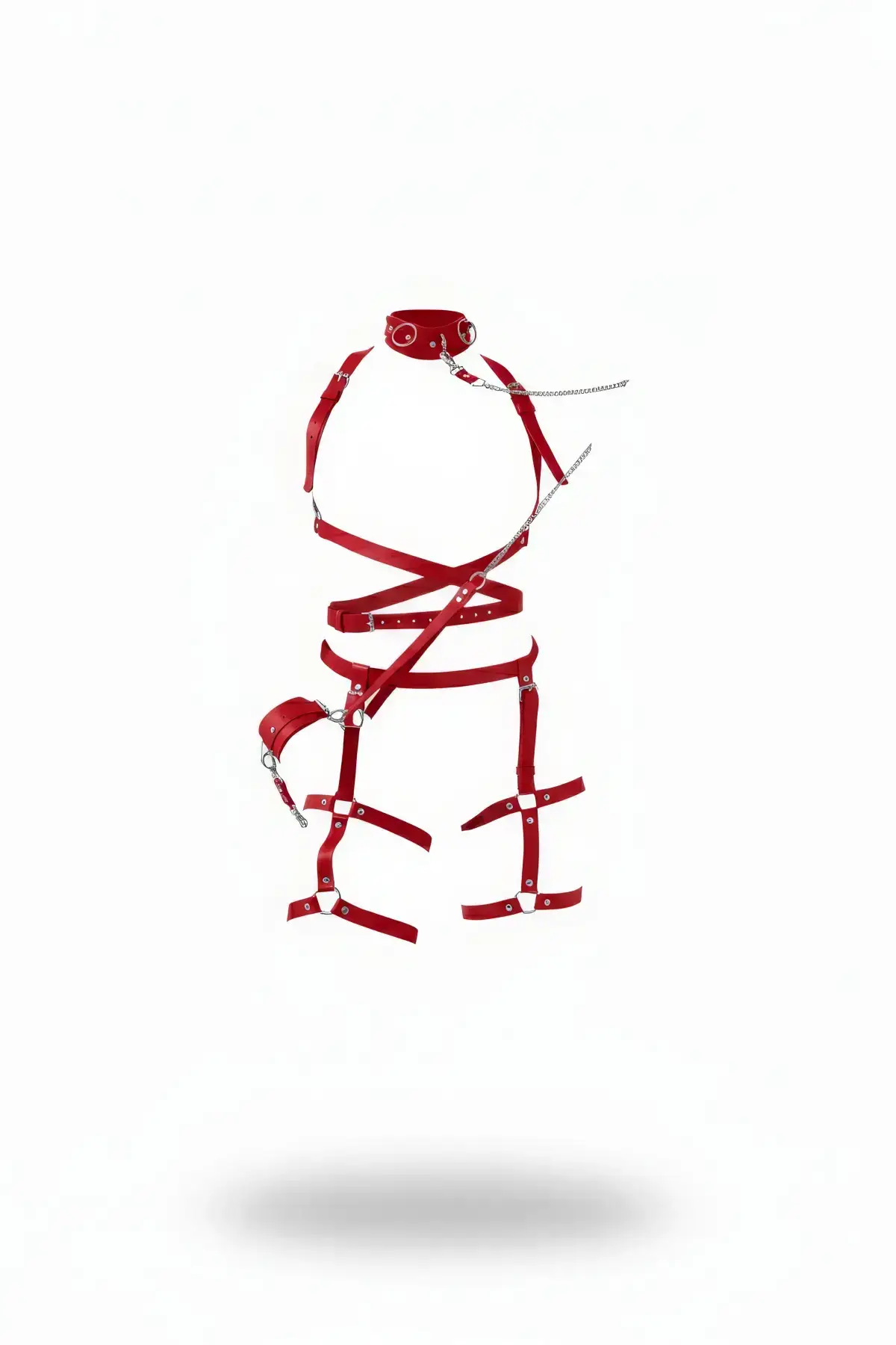 Red Harness Set Leather Body Accessory with Chain Detail - SH702