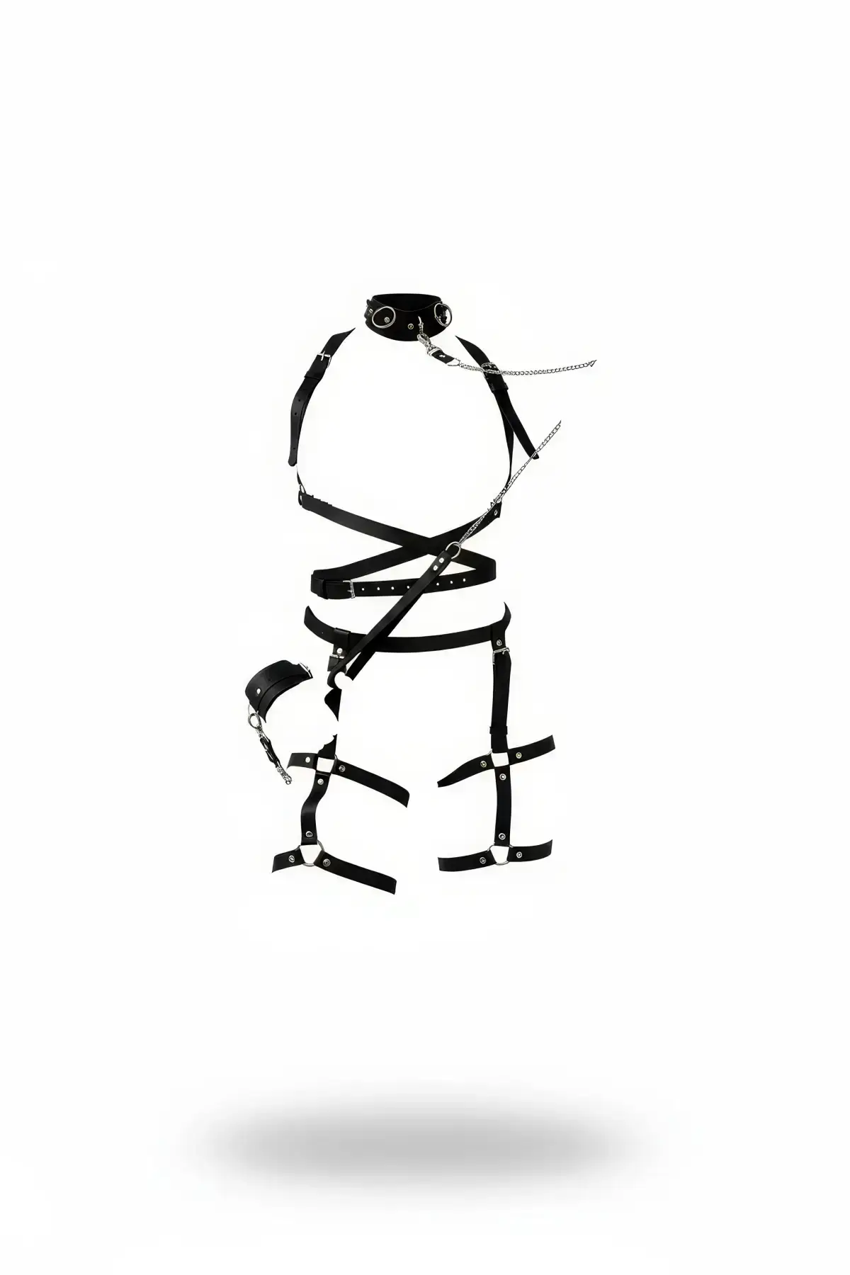 Black Harness Set Leather Body Garter with Chain Detail - SH702