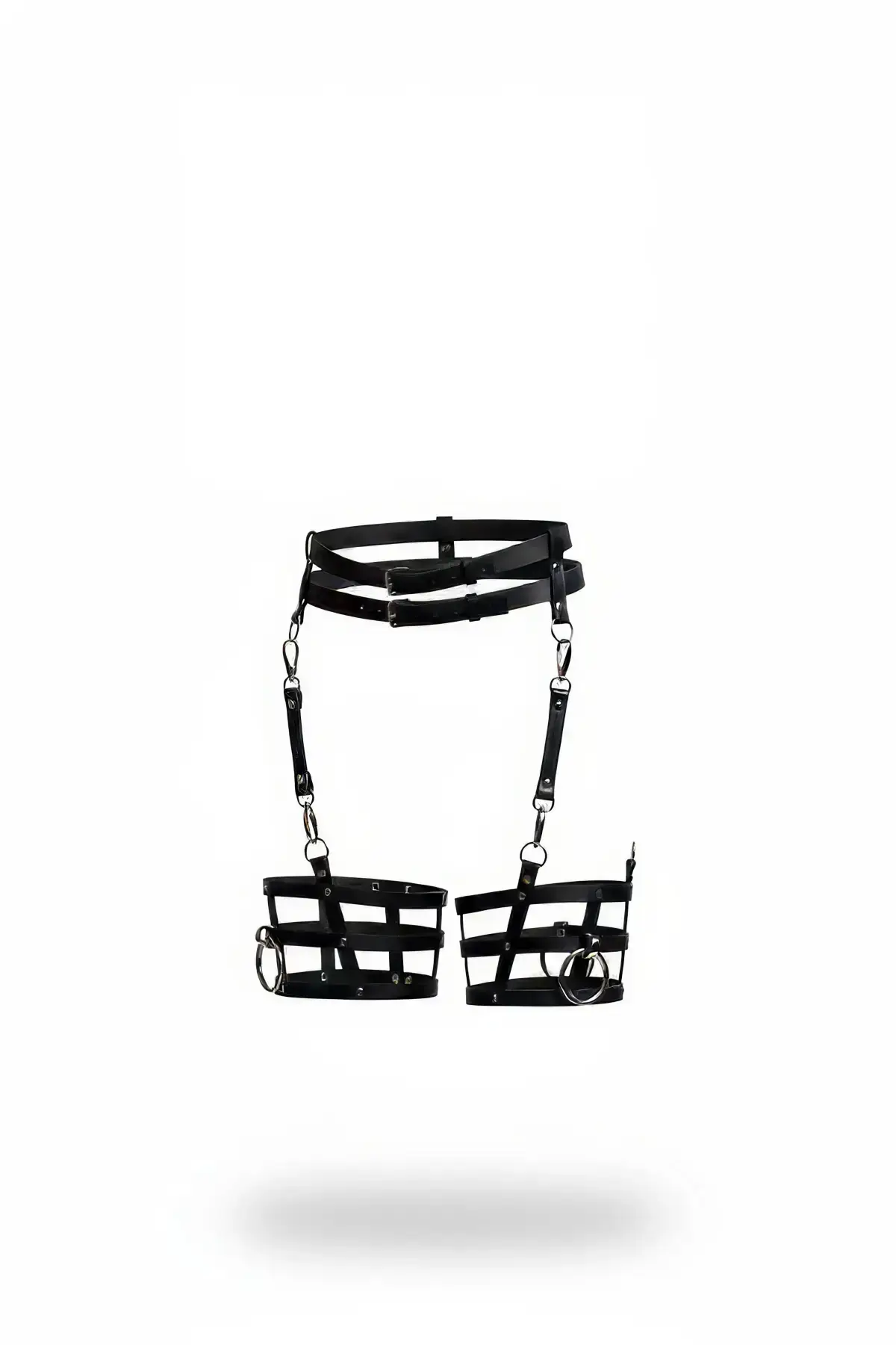 Black Garter Harness with Faux Leather Belt and Leg Detail - SH705