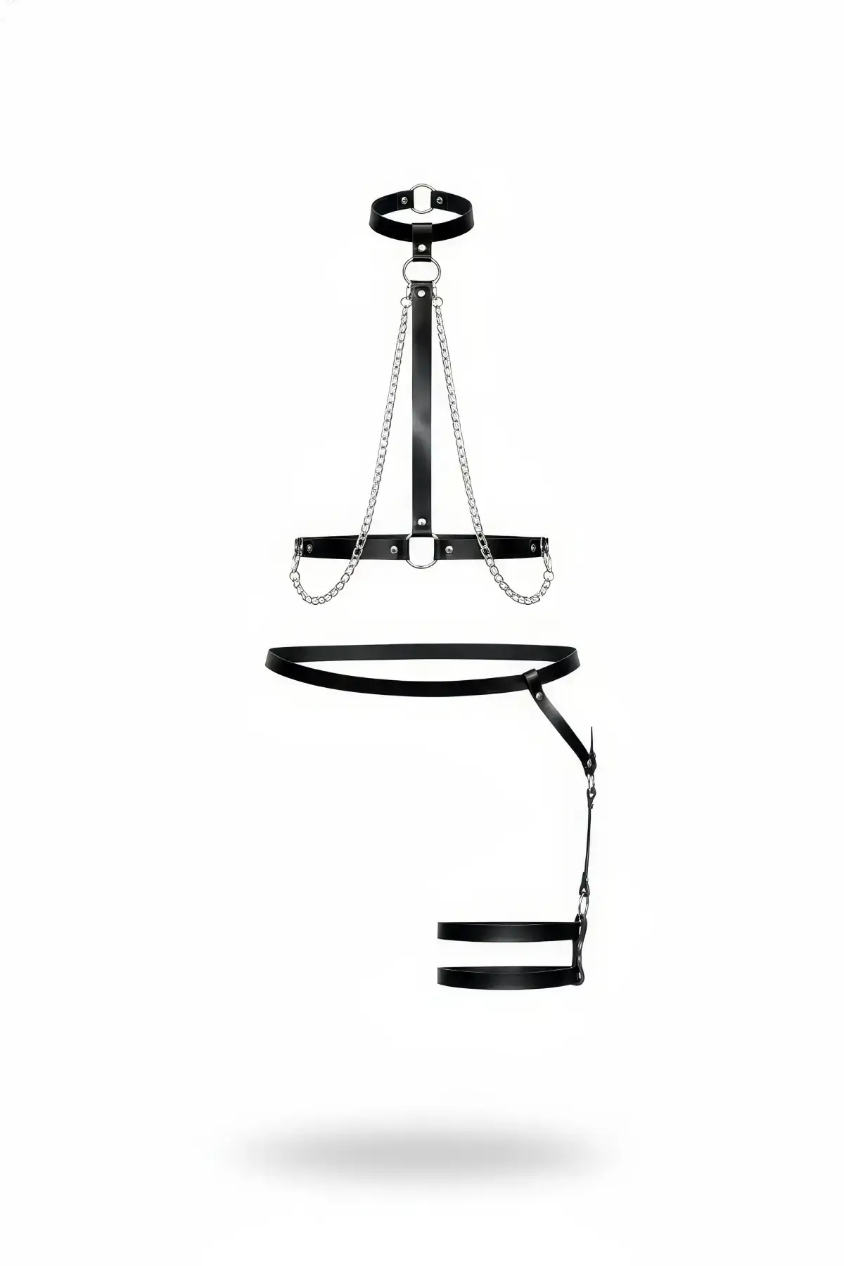 Black Harness Set with Chain Detail Collar and Body Accessory - SH713