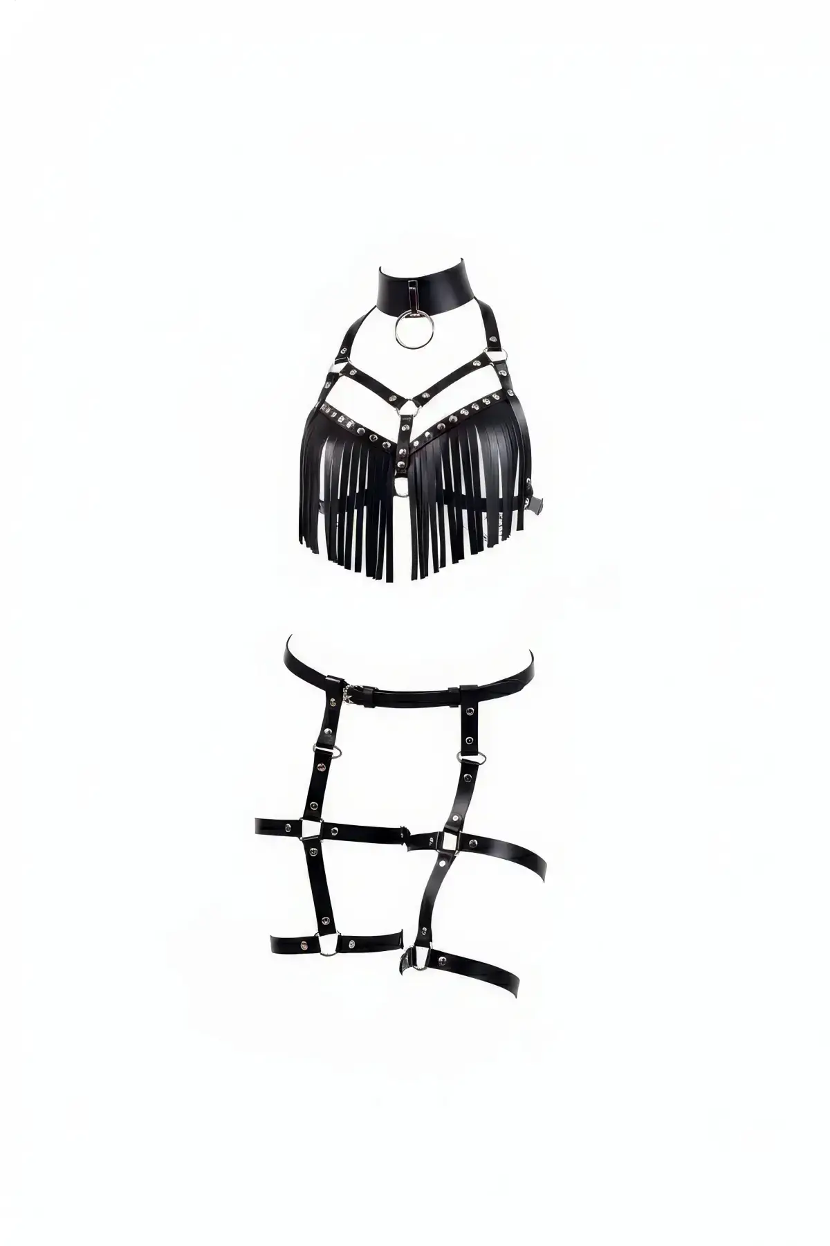 Black Harness Set with Tassel and Stud Details - SH715