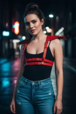 Red Women's Belt Shoulder Armor Detail Shiny Leather Accessory - SH717 - Image 4