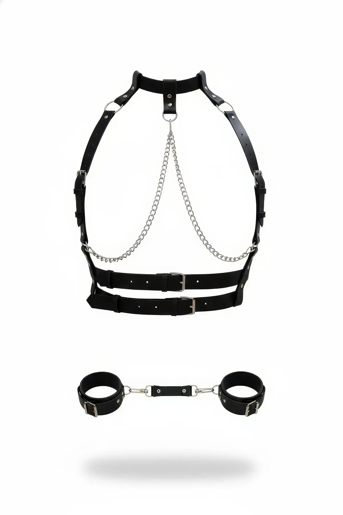 Black Leather Harness Set with Chain Detail - SH720