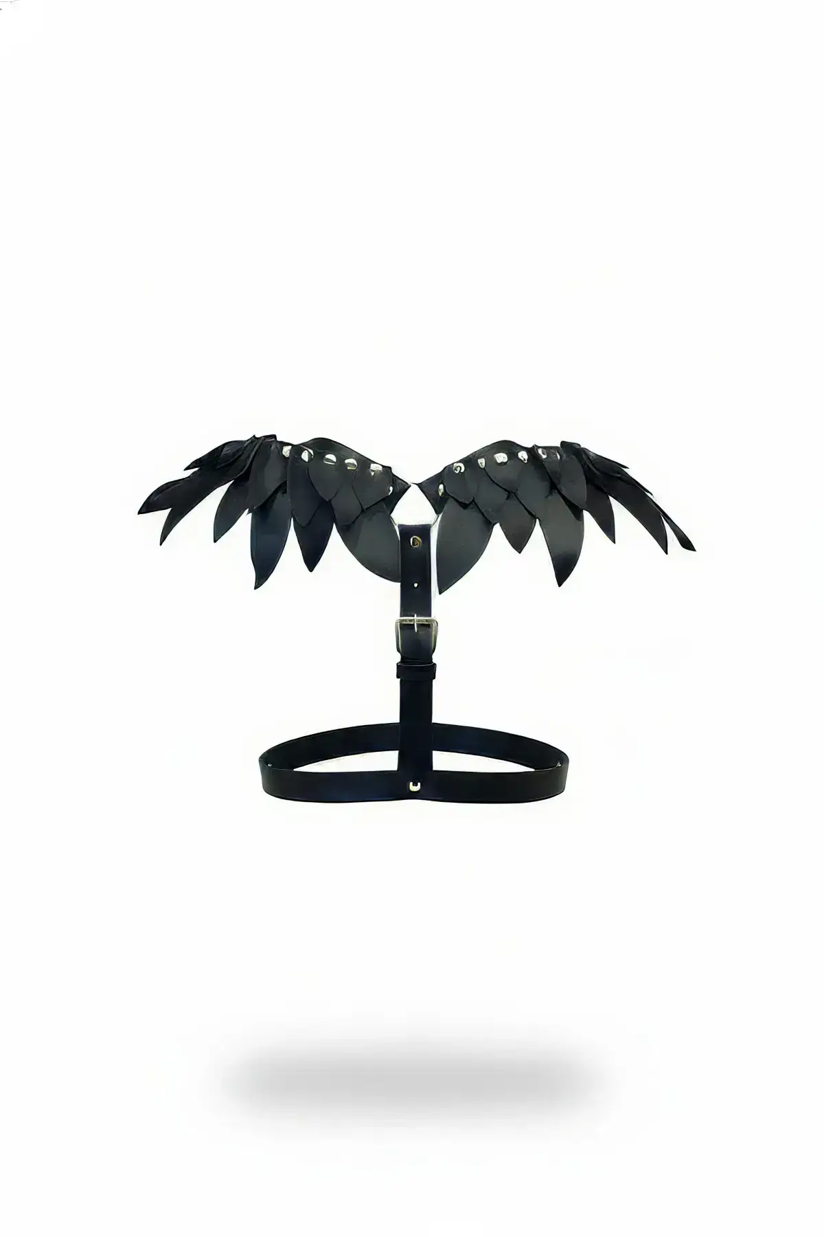 Black Women's Leather Body Accessory with Belt and Wing Detail - SH726