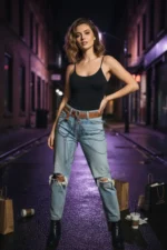 Women's Belt with Chain Detail and Metal Eyelet Accessory - SH731 - Image 3