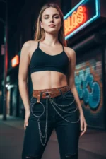 Women's Belt with Chain Detail and Metal Eyelet Accessory - SH731 - Image 4