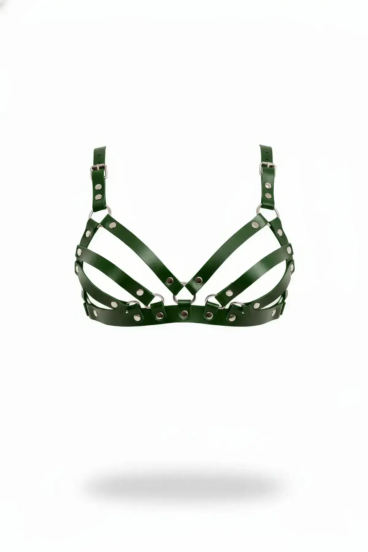Dark Green Chest Harness with Leather Stud Detail and Adjustable - SH733