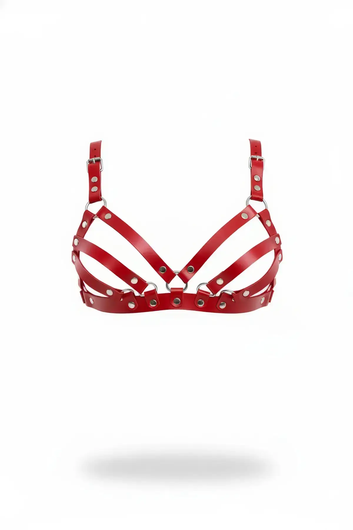 Red Chest Harness with Leather Studded Details - SH733