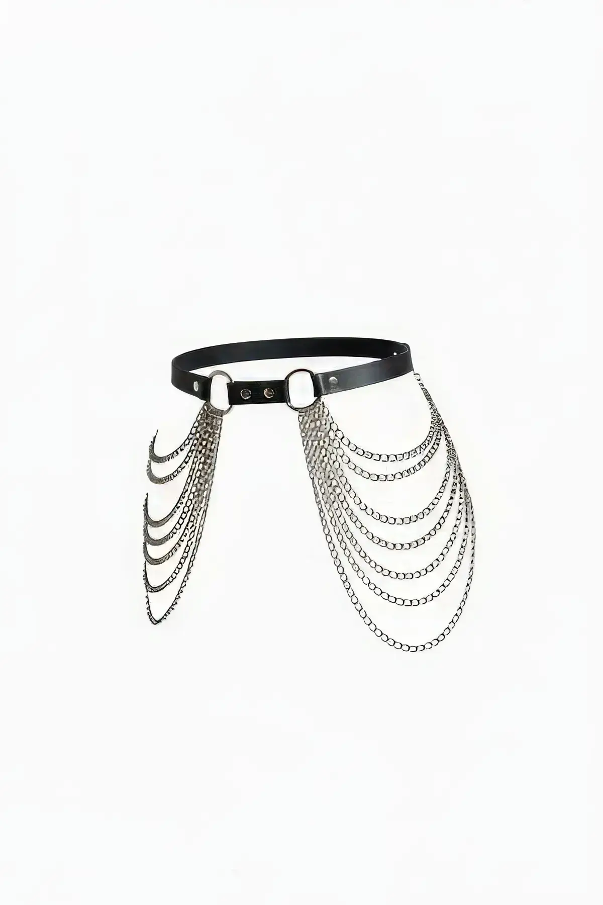 Black Women's Belt with Multiple Chain Details - SH738