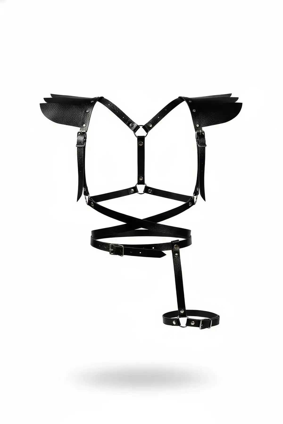 Black Women's Belt with Shoulder Detail and Multiple Buckle Body Accessory - SH740