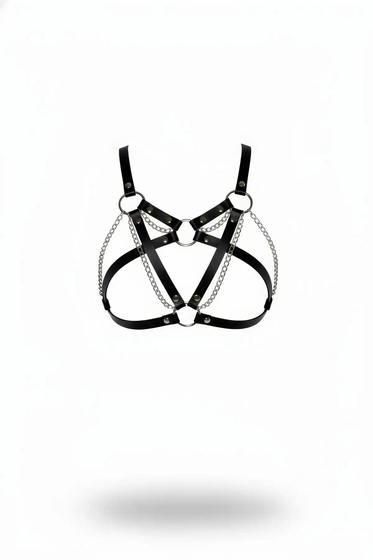 Black Women's Leather Body Accessory with Belt and Chain Detail - SH741