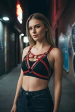 Red Women's Belt with Multiple Straps and Chain Detail Body Accessory - SH741 - Image 4