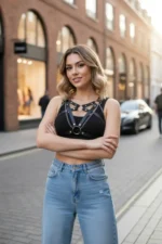 Black Women's Belt with Leather Chain Detail Body Accessory - SH741 - Image 5