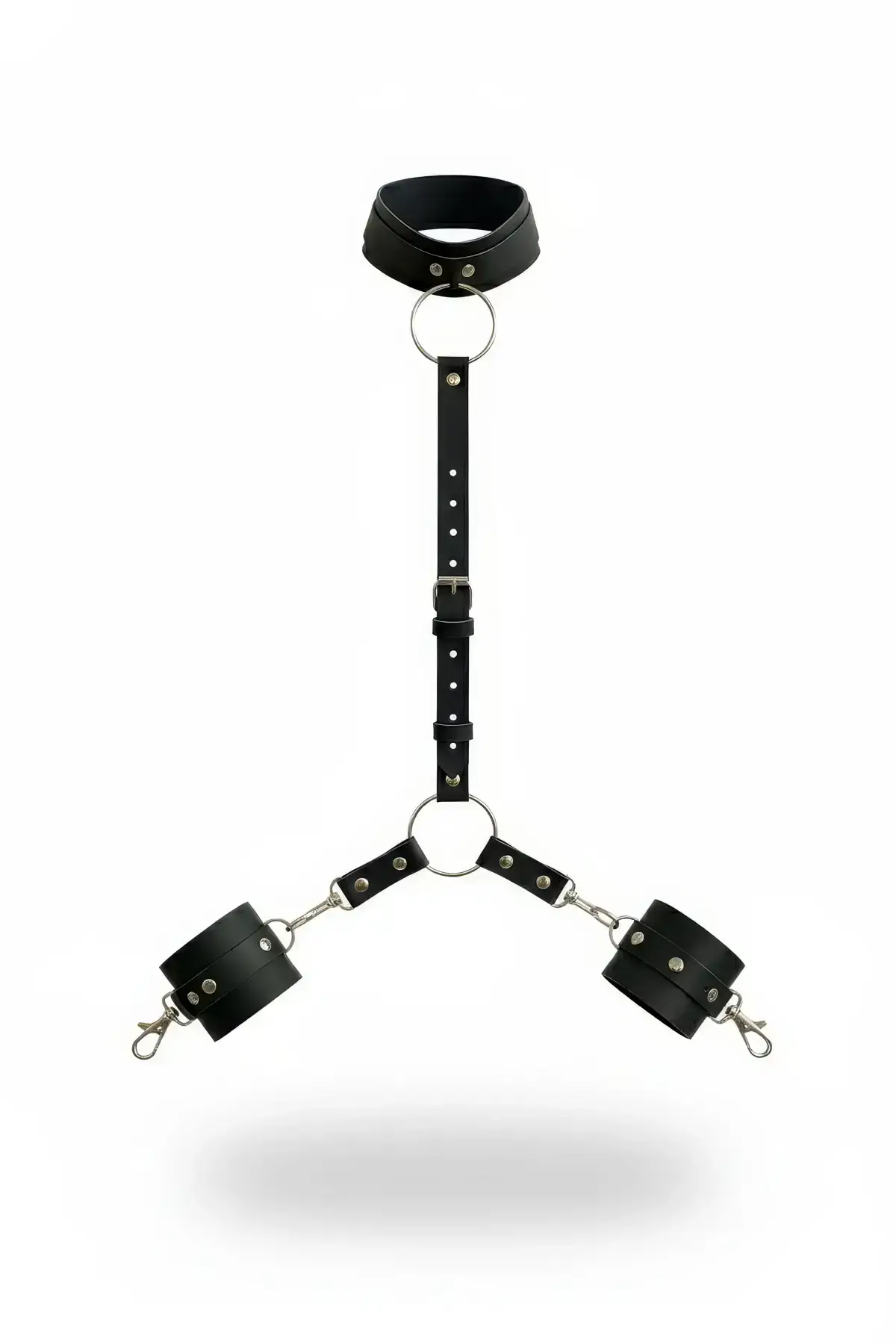 Siyah Deri Halka Detaylı Tasma ve El Kelepçesi Seti SH743