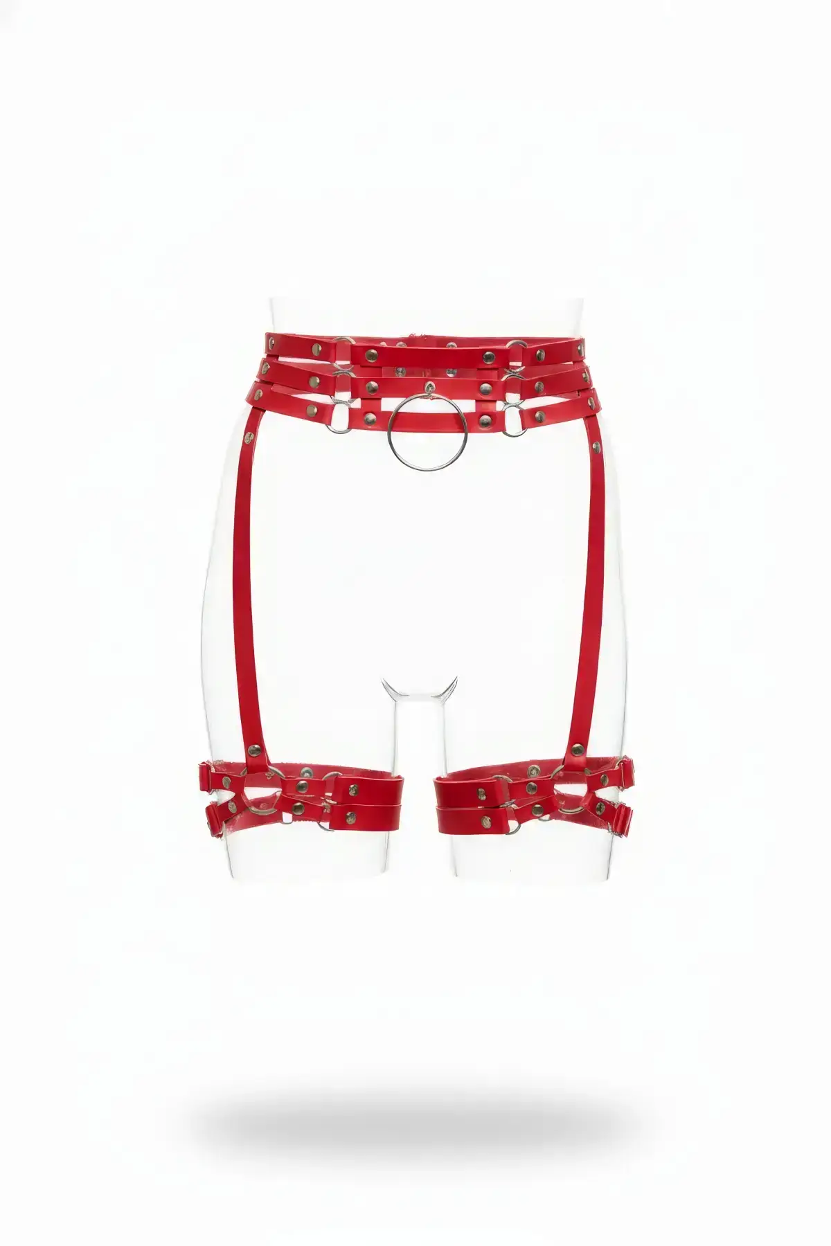 135551.webp Red Garter Harness with Stud Detail and Multiple Bands - SH746 - Image 1