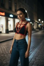 Red Women's Leather Cross Strap Chest Accessory - SH747 - Image 3