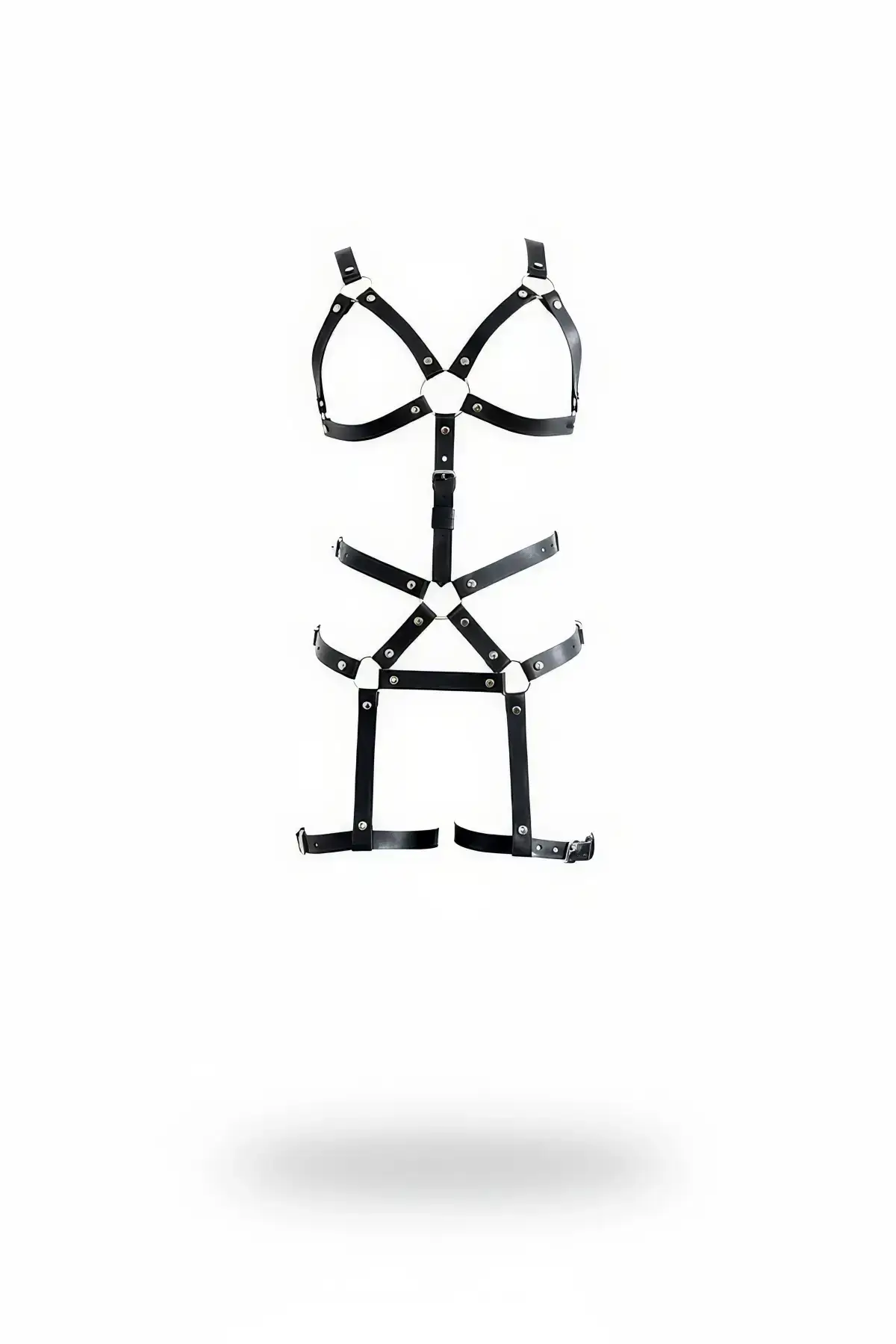 Black Garter Harness Full Body Faux Leather Adjustable - SH750