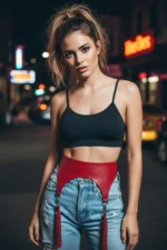 Red Women's Belt with Wide Tassel Detail, Textured Waist Accessory - SH755 - Image 2