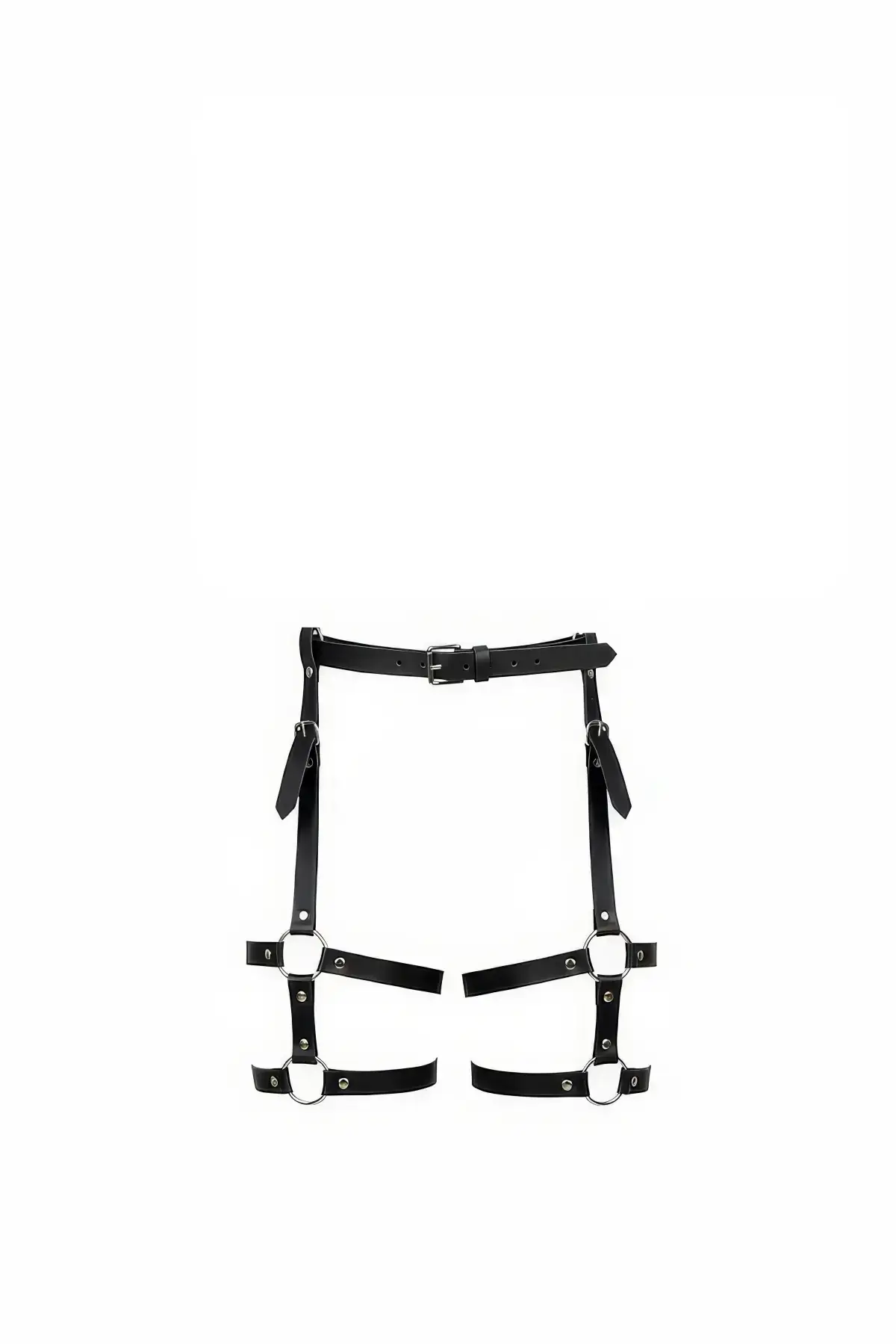 Black Garter Harness with Leather Buckle and Metal Ring Detail - SH758