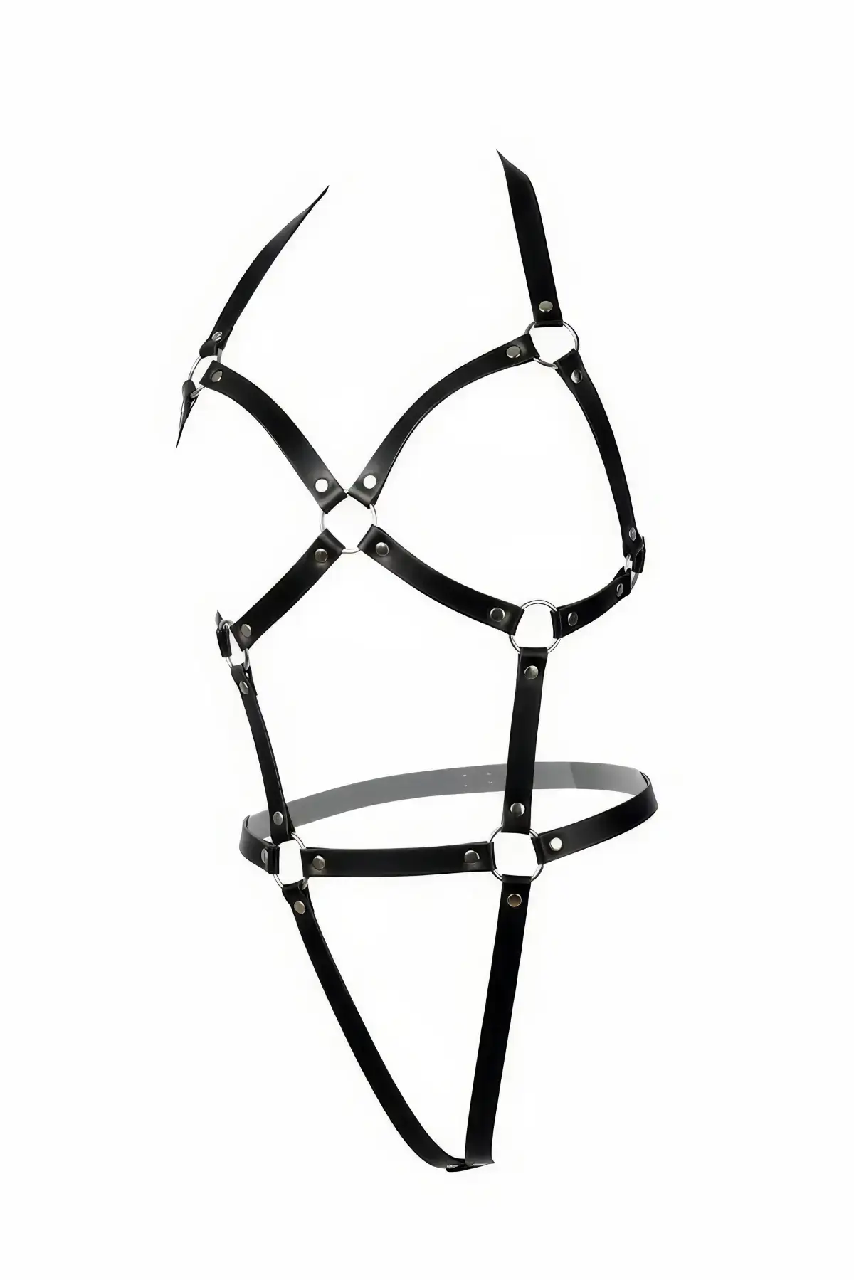 Siyah Suni Deri Metal Halkalı Çapraz Detaylı Body Harness SH759