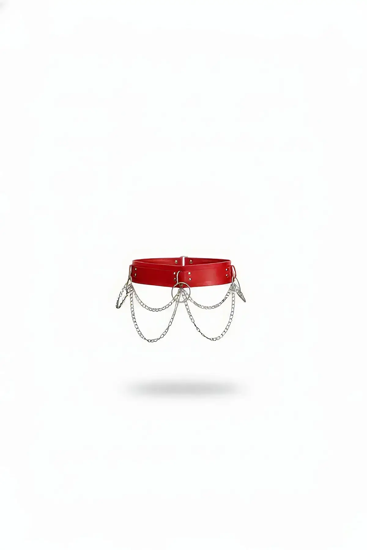 Red Women's Wide Corset Belt with Leather Ring Detail - SH763