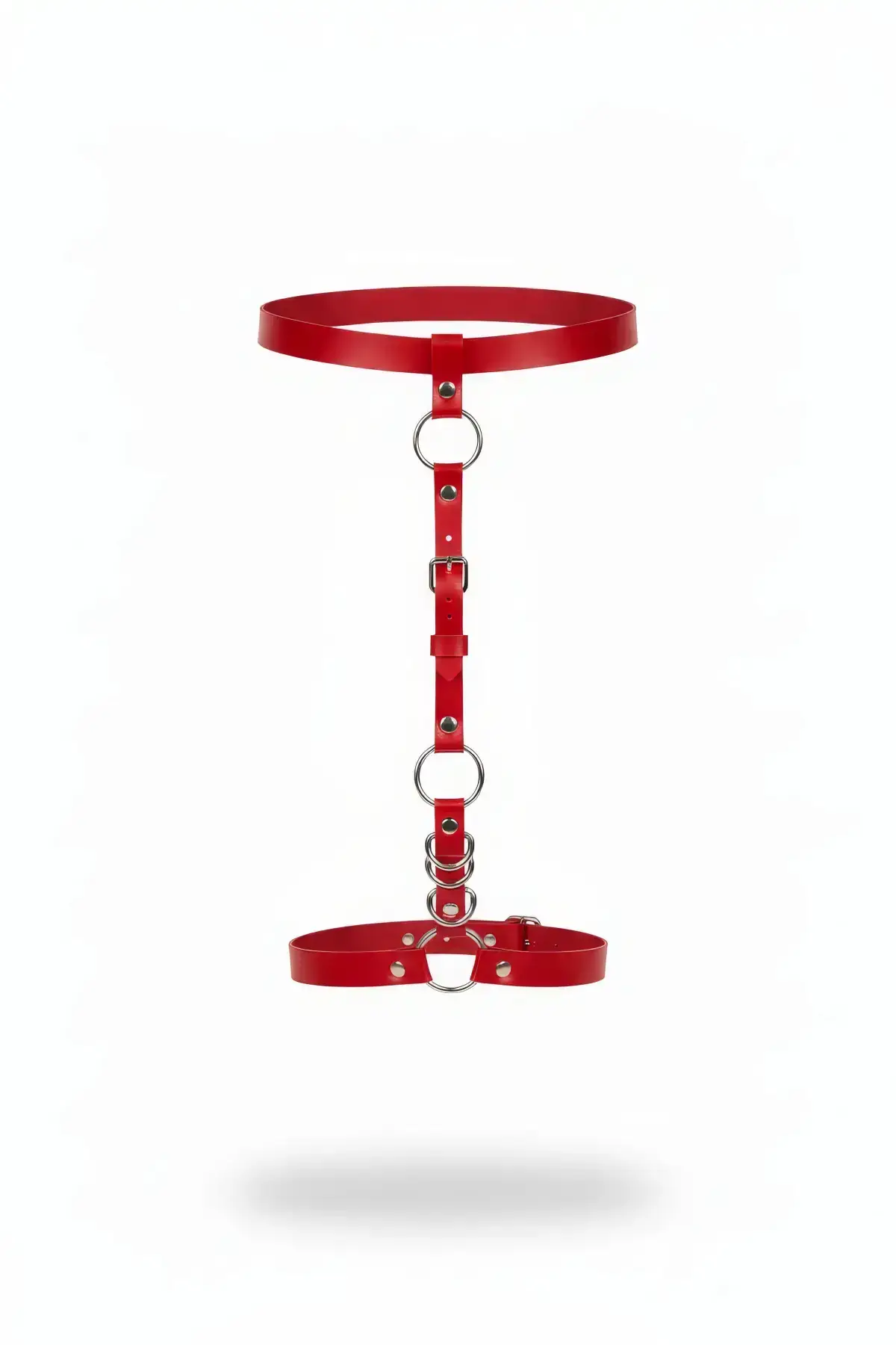 Red Garter Harness, Faux Leather, with Ring Detail - SH773