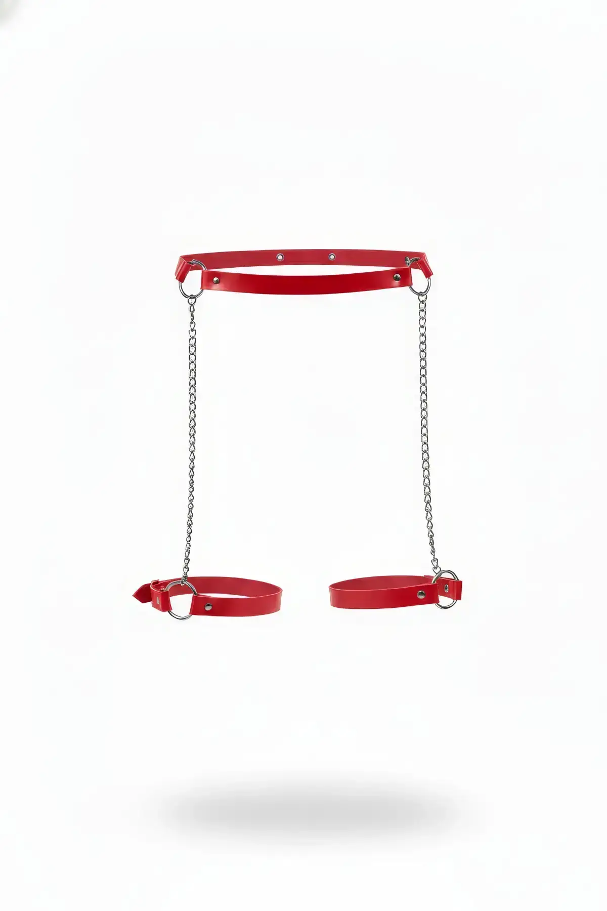 Red Garter Harness with Chain Detail, Faux Leather Leg Accessory - SH775