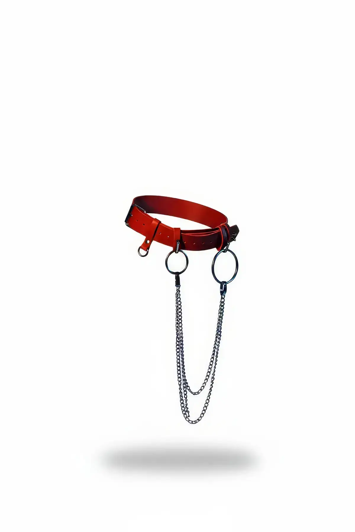 Red Women's Belt with Chain and Ring Detail, Thick Waist Accessory - SH779