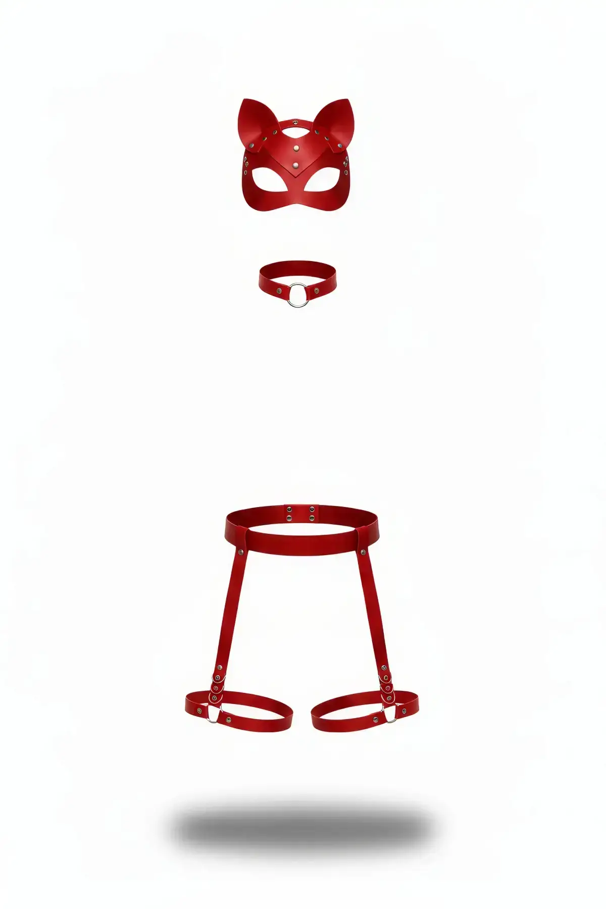 Red Harness Set with O-Ring Leather Neck and Leg Set - SH783