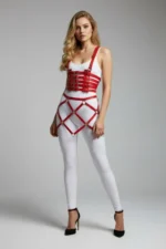 Kırmızı Deri Tokalı Korse Etek SH785 - Image 3