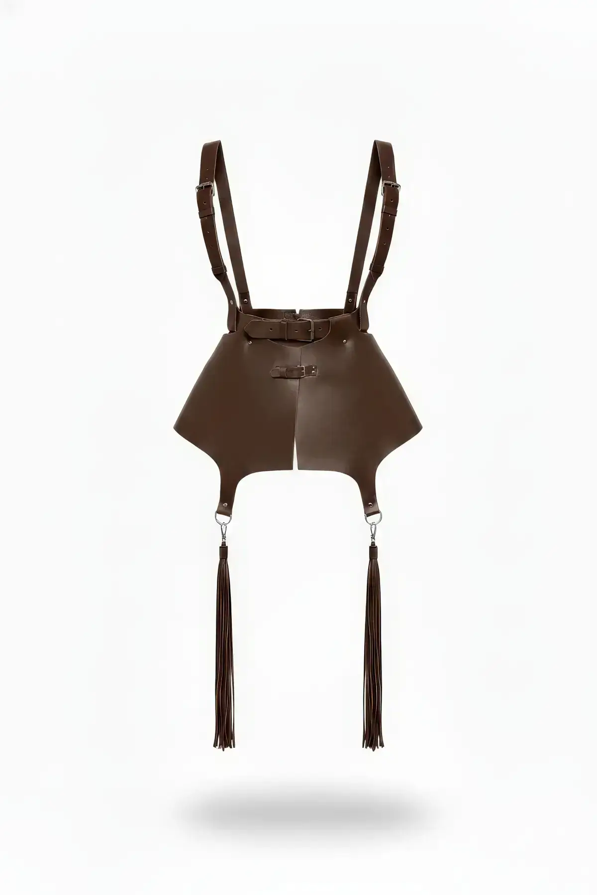 Kahverengi Püsküllü Deri Mini Etek SH787