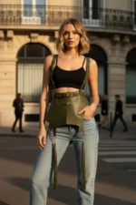 Khaki Women's Wide Corset Belt with Tassel Detail - SH787