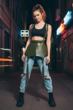 Khaki Women's Wide Corset Belt with Tassel Detail - SH787 - Image 3