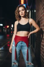 Red Women's Belt with Thick Tassel Detail, Wide Waist Accessory - SH788 - Image 3