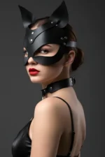 Black Mask Leather Cat Ear Costume - SH789 - Image 3