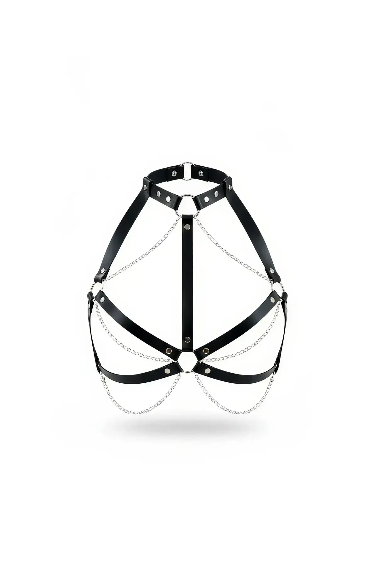 Black Chest Harness Leather Body Accessory with Chain Detail - SH796