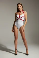 Red Chest Harness with Chain Detail Collar Accessory - SH796 - Image 2