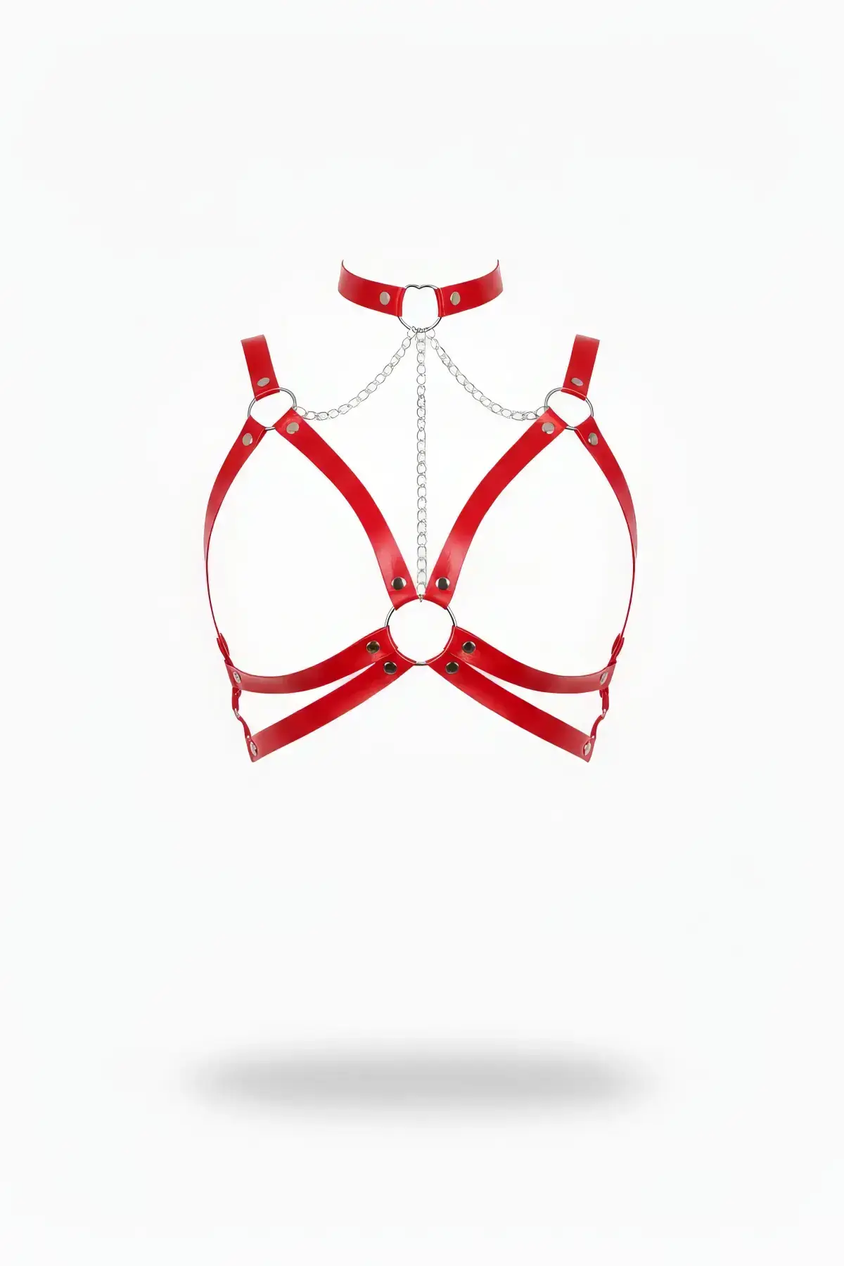 Red Chest Harness with Leather Chain Detail - SH797